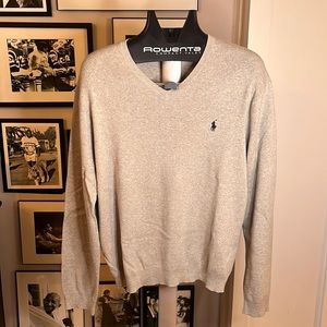 Polo Ralph Lauren Gray XL V-Neck Sweater - 100% Pima Cotton